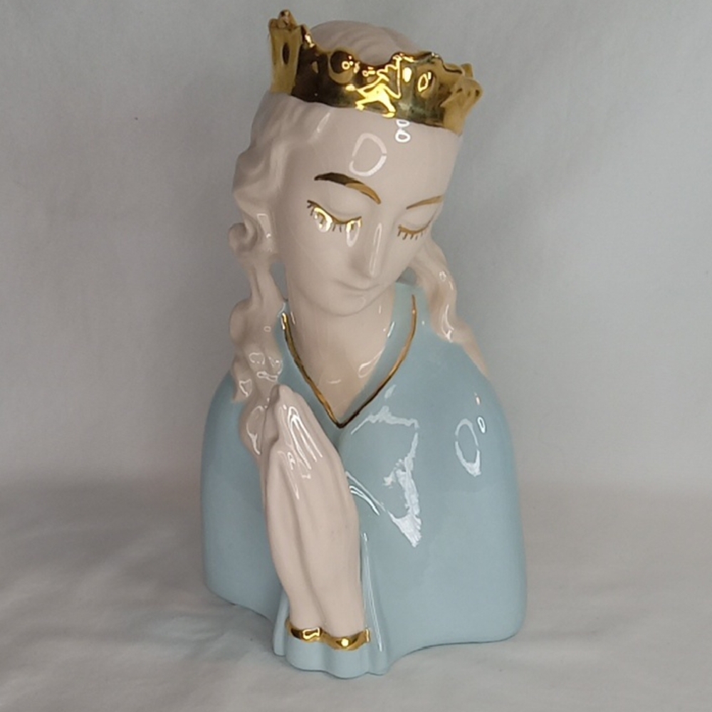 Vintage Porcelain Madonna Bust with Gold Accents Figurine